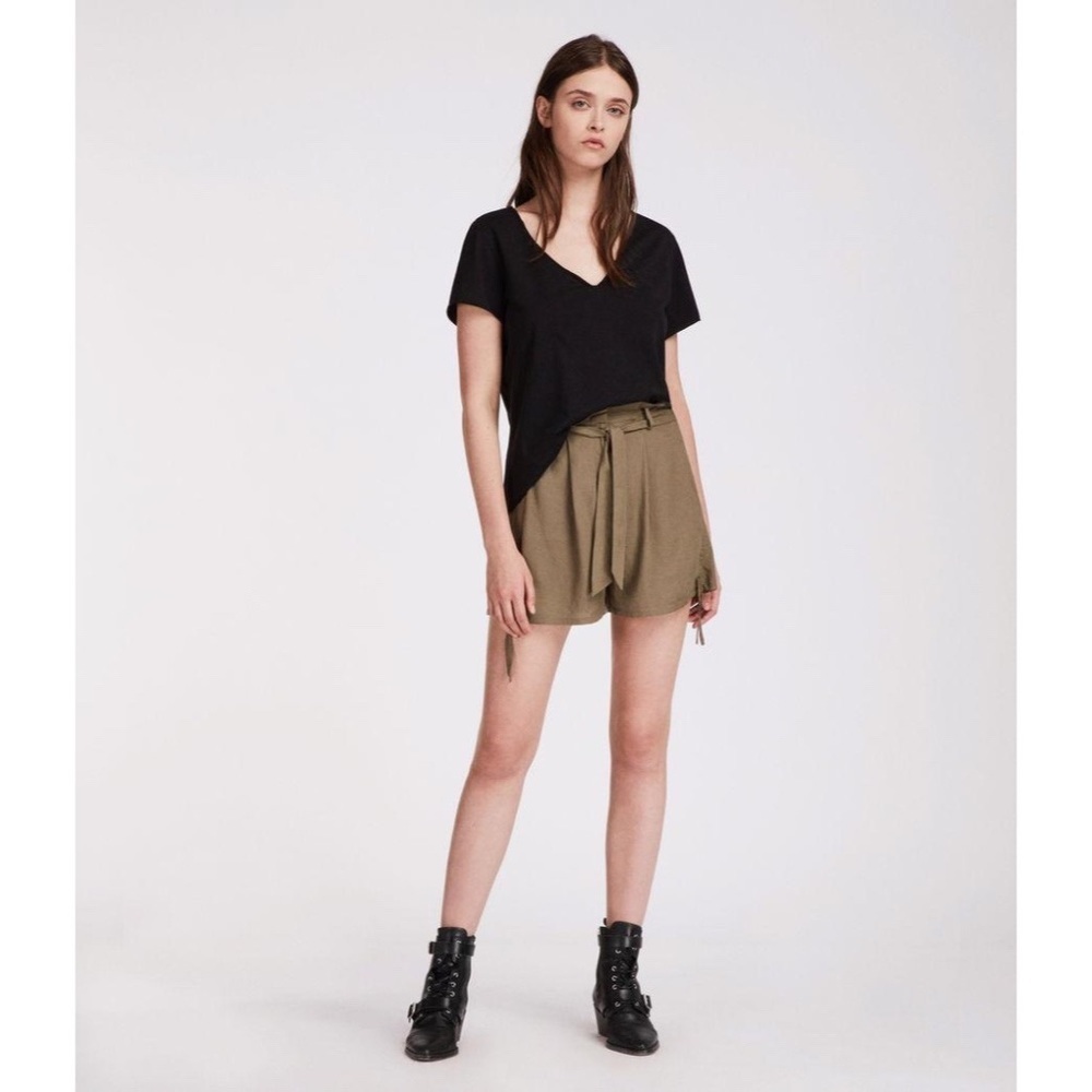 All Saints - Olive Green Amara Paper Bag Shorts